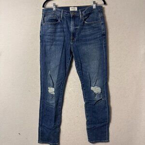 Frame Denim Le Beau Ankle Jeans dark Blue Wash high Rise Distressed Size 28